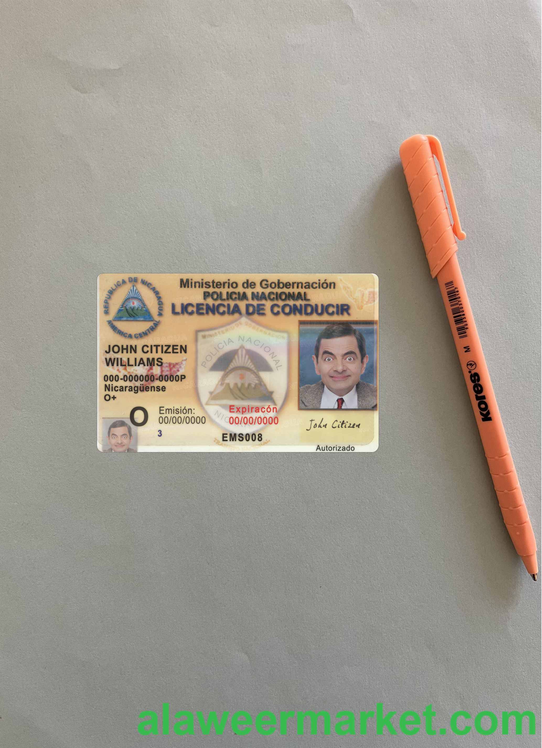 Nicaragua driving license photolook FRONT